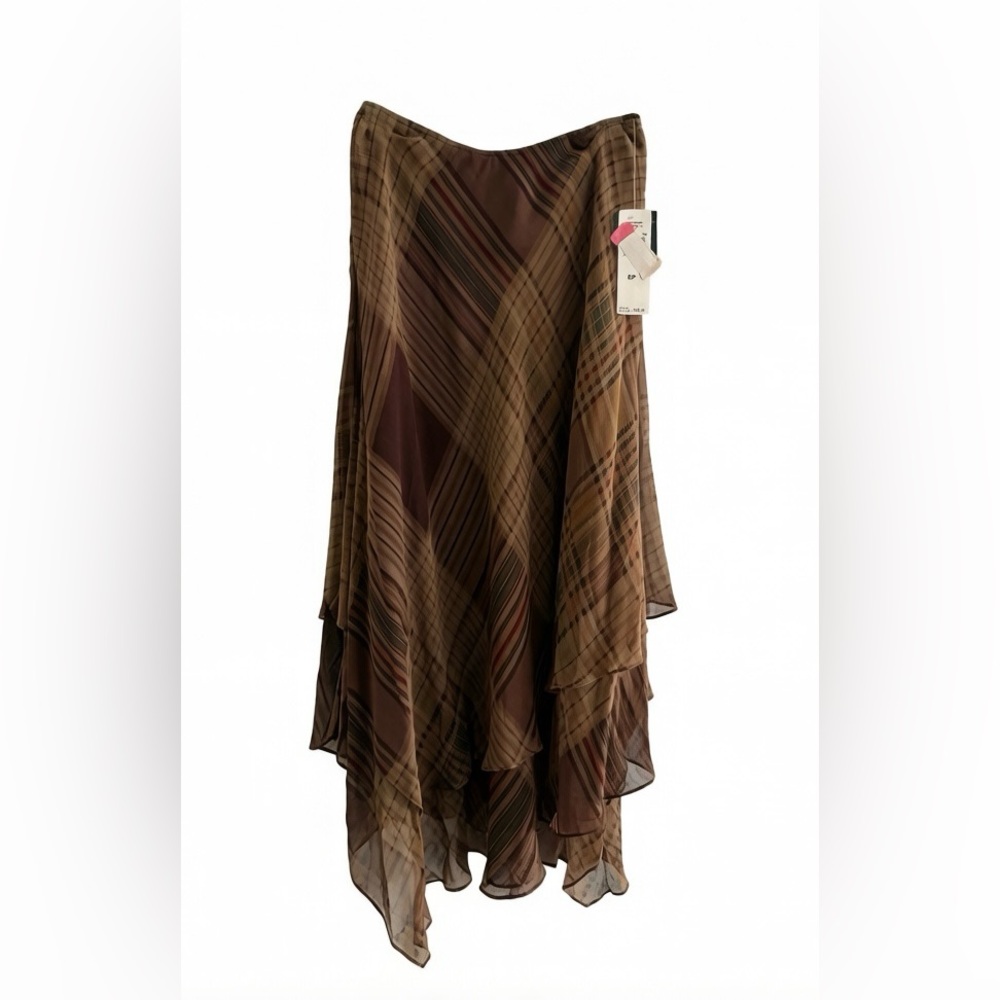 New Ralph Lauren 100% Silk Asymmetrical Plaid Skirt – Flowy Handkerchief Hem - Picture 2 of 5